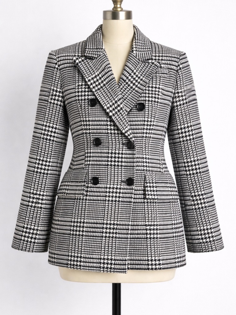 ASOS Black and White Glen Plaid Double-Breasted Blazer